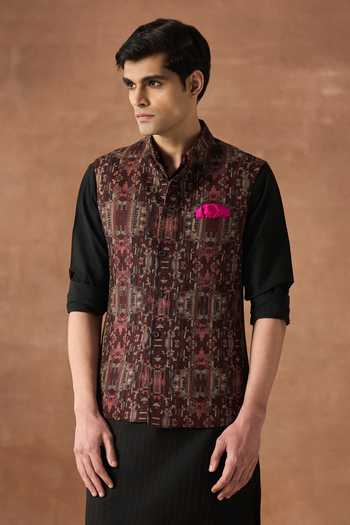 Raghavendra Rathore Jodhpur Grid Embroidered Nehru Jacket 