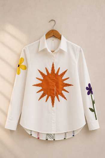 Buy Gulaal White Cotton, Poplin Button-down Neck Patchwork Embroidered Shirt Online at Aza Fashions Buy_Gulaal_White Cotton, Poplin Button-down Neck Patchwork Embroidered Shirt _Online_at_Aza_Fashions