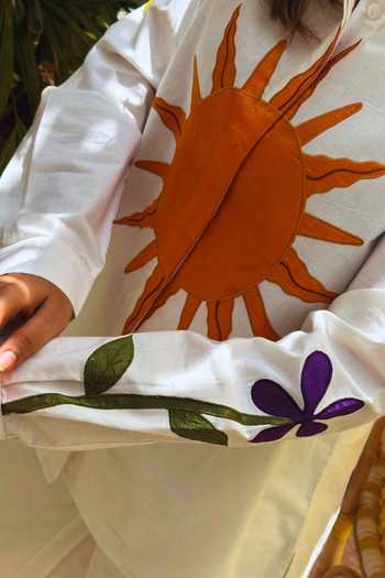 Gulaal White Cotton, Poplin Button-down Neck Patchwork Embroidered Shirt at Aza Fashions Gulaal_White Cotton, Poplin Button-down Neck Patchwork Embroidered Shirt _at_Aza_Fashions