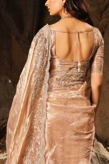 HOUSE OF TA-YA Floral Border Embroidered Saree With Blouse 