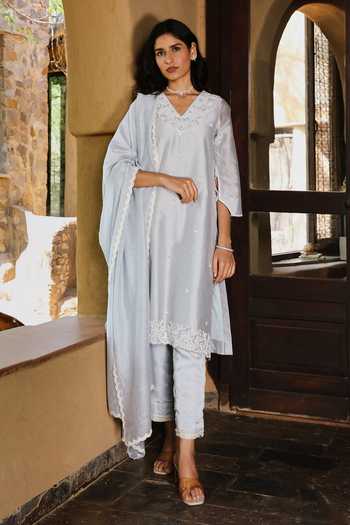 HOUSE OF TA-YA Silk Chanderi Embroidered Kurta Set 
