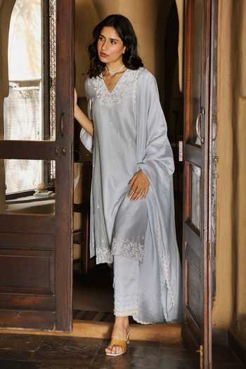 HOUSE OF TA-YA Silk Chanderi Embroidered Kurta Set 