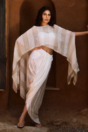 HOUSE OF TA-YA Sheer Organza Cape Skirt Set 