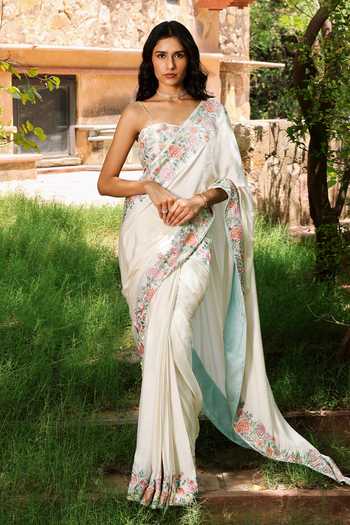 HOUSE OF TA-YA Floral Border Embroidered Saree With Blouse 
