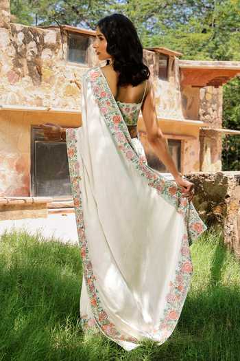 HOUSE OF TA-YA Floral Border Embroidered Saree With Blouse 