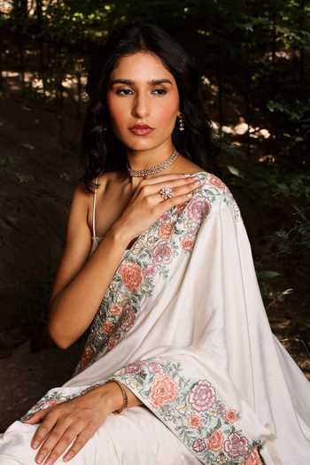 Buy HOUSE OF TA-YA Cream Silk, Viscose Sweetheart Neck Floral Border Embroidered Saree With Blouse Online at Aza Fashions Buy_HOUSE OF TA-YA_Cream Silk, Viscose Sweetheart Neck Floral Border Embroidered Saree With Blouse _Online_at_Aza_Fashions