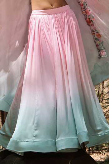 HOUSE OF TA-YA Off White Silk, Viscose, Crepe V-neck Ombre Embroidered Cape Lehenga Set Online at Aza Fashions HOUSE OF TA-YA_Off White Silk, Viscose, Crepe V-neck Ombre Embroidered Cape Lehenga Set _Online_at_Aza_Fashions