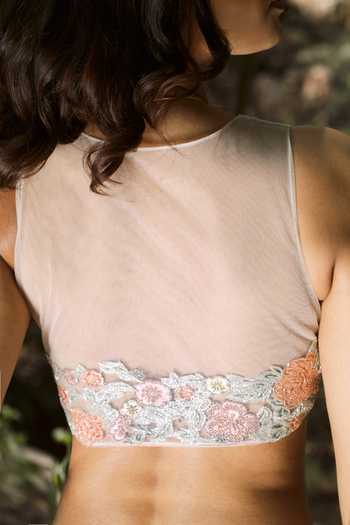 Shop HOUSE OF TA-YA Off White Silk, Viscose, Crepe V-neck Ombre Embroidered Cape Lehenga Set Online at Aza Fashions Shop_HOUSE OF TA-YA_Off White Silk, Viscose, Crepe V-neck Ombre Embroidered Cape Lehenga Set _Online_at_Aza_Fashions