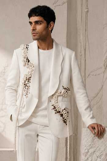 ROHIT DOSHI_Ivory Linen Deadlock Matka Suit _Online_at_Aza_Fashions