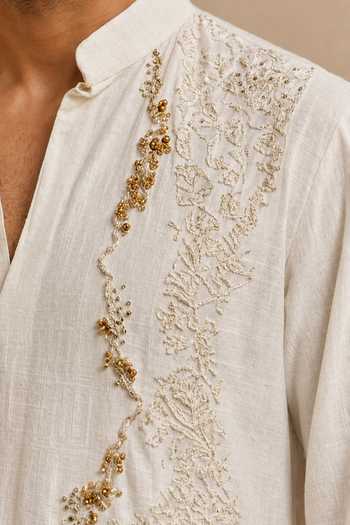 ROHIT DOSHI_Off White Branch Manager Asymmetric Kurta Set _Online_at_Aza_Fashions