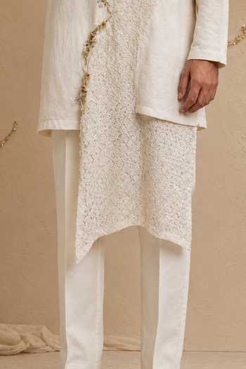 Buy_ROHIT DOSHI_Off White Branch Manager Asymmetric Kurta Set _Online_at_Aza_Fashions