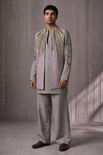 Rohit Doshi Rope & Roll Embroidered Bundi Kurta Set 