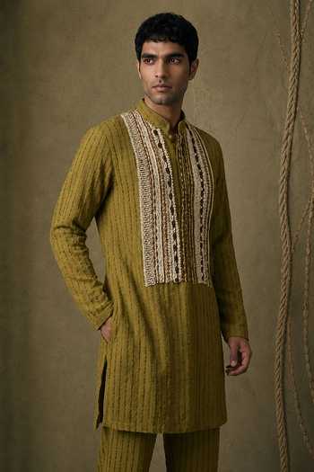 Buy ROHIT DOSHI Green Denim Corduroy Cousin Embroidered Kurta Set Online at Aza Fashions Buy_ROHIT DOSHI_Green Denim Corduroy Cousin Embroidered Kurta Set _Online_at_Aza_Fashions