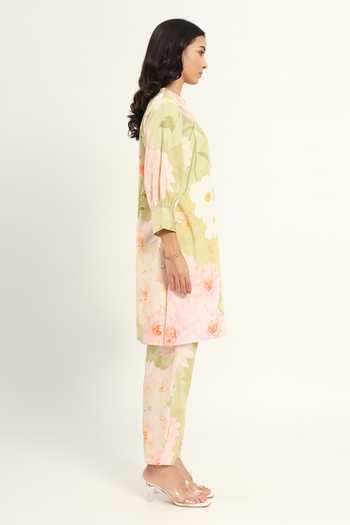 Buy Ruhr India Green Cotton V-neck, Yes Printed Kurta And Pant Set Online at Aza Fashions Buy_Ruhr India_Green Cotton V-neck, Yes Printed Kurta And Pant Set _Online_at_Aza_Fashions
