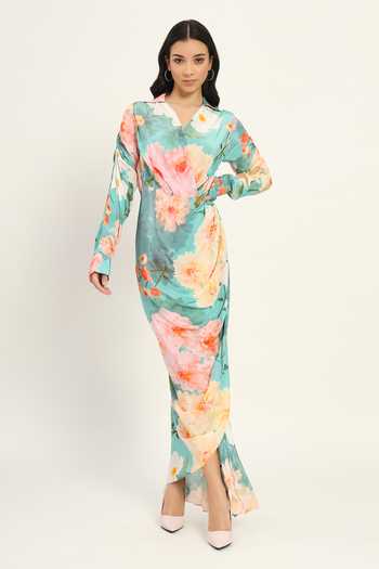 Ruhr India Floral Print Draped Dress 