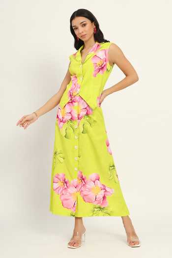 Ruhr India Tsubaki Printed Waistcoat & Skirt Set 
