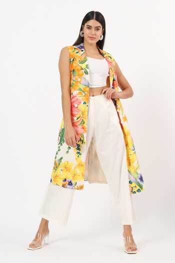 Shop Ruhr India Multi Color Cotton Collared Neck Floral Print Blazer Dress Online at Aza Fashions Shop_Ruhr India_Multi Color Cotton Collared Neck Floral Print Blazer Dress _Online_at_Aza_Fashions