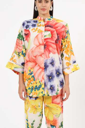 Ruhr India Multi Color Cotton Mandarin Collar Keiko Printed Shirt And Pant Set Online at Aza Fashions Ruhr India_Multi Color Cotton Mandarin Collar Keiko Printed Shirt And Pant Set _Online_at_Aza_Fashions