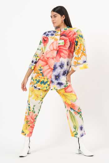 Shop Ruhr India Multi Color Cotton Mandarin Collar Keiko Printed Shirt And Pant Set Online at Aza Fashions Shop_Ruhr India_Multi Color Cotton Mandarin Collar Keiko Printed Shirt And Pant Set _Online_at_Aza_Fashions
