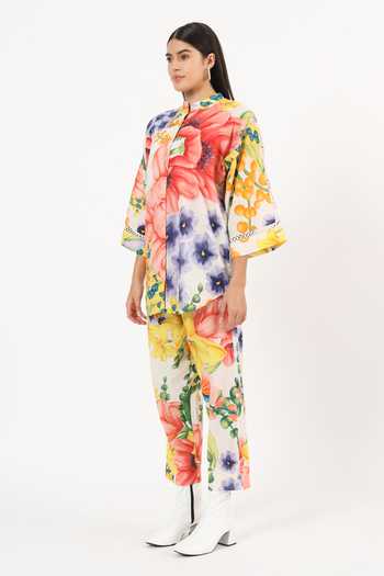 Ruhr India Multi Color Cotton Mandarin Collar Keiko Printed Shirt And Pant Set at Aza Fashions Ruhr India_Multi Color Cotton Mandarin Collar Keiko Printed Shirt And Pant Set _at_Aza_Fashions