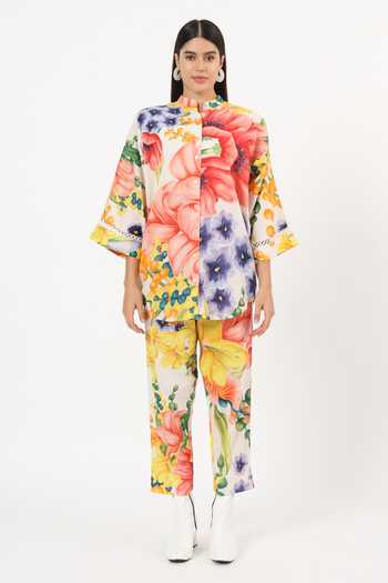 Buy Ruhr India Multi Color Cotton Mandarin Collar Keiko Printed Shirt And Pant Set Buy_Ruhr India_Multi Color Cotton Mandarin Collar Keiko Printed Shirt And Pant Set