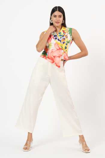 Buy_Ruhr India_Multi Color Cotton Notched Neck Keiko Printed Waistcoat And Pant Set _Online_at_Aza_Fashions