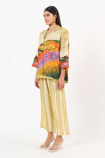 Ruhr India Multi Color Cotton V-neck Chiyo Scenery Print Top And Pant Set Online at Aza Fashions Ruhr India_Multi Color Cotton V-neck Chiyo Scenery Print Top And Pant Set _Online_at_Aza_Fashions