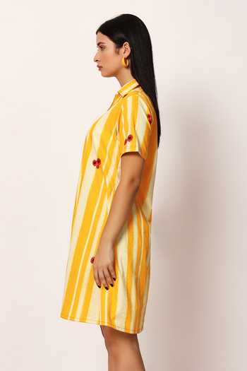Buy_Ruhr India_Multi Color Cotton Collared Neck Stripe Print Dress _Online_at_Aza_Fashions