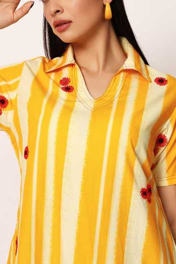 Buy_Ruhr India_Multi Color Cotton Collared Neck Stripe Print Dress 