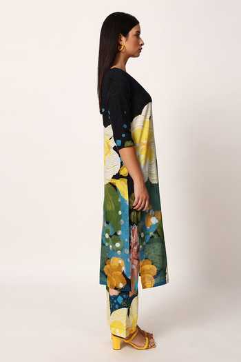 Shop Ruhr India Multi Color Cotton V-neck Kosumosu Printed Kurta And Pant Set Online at Aza Fashions Shop_Ruhr India_Multi Color Cotton V-neck Kosumosu Printed Kurta And Pant Set _Online_at_Aza_Fashions