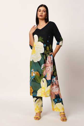 Buy Ruhr India Multi Color Cotton V-neck Kosumosu Printed Kurta And Pant Set Buy_Ruhr India_Multi Color Cotton V-neck Kosumosu Printed Kurta And Pant Set