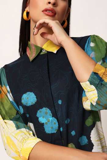 Buy_Ruhr India_Multi Color Cotton Collared Neck Kosumosu Floral Print Top And Pant Set _Online_at_Aza_Fashions