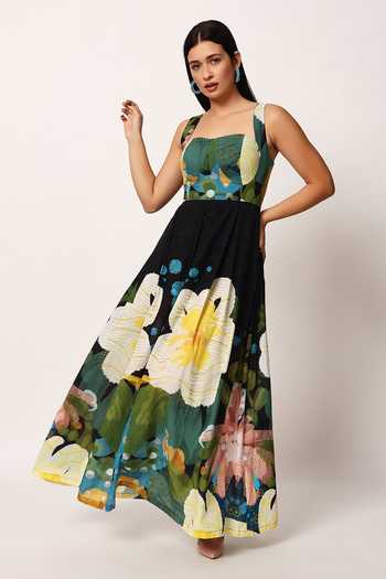 Ruhr India_Multi Color Cotton Square Neck Kosumosu Printed Dress _Online_at_Aza_Fashions