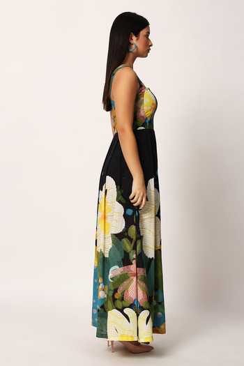 Buy_Ruhr India_Multi Color Cotton Square Neck Kosumosu Printed Dress _Online_at_Aza_Fashions
