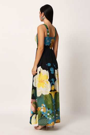 Shop_Ruhr India_Multi Color Cotton Square Neck Kosumosu Printed Dress _Online_at_Aza_Fashions