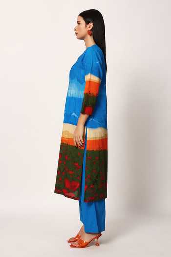 Shop_Ruhr India_Multi Color Cotton Split V-neck, Yes Canyon Scenery Print Kurta And Pant Set _Online_at_Aza_Fashions