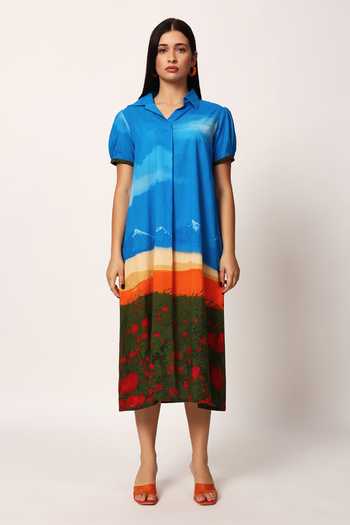 Ruhr India Multi Color Cotton Collared , Button-down Canyon Scenery Print Dress Online at Aza Fashions Ruhr India_Multi Color Cotton Collared , Button-down Canyon Scenery Print Dress _Online_at_Aza_Fashions