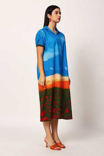 Shop Ruhr India Multi Color Cotton Collared , Button-down Canyon Scenery Print Dress Online at Aza Fashions Shop_Ruhr India_Multi Color Cotton Collared , Button-down Canyon Scenery Print Dress _Online_at_Aza_Fashions