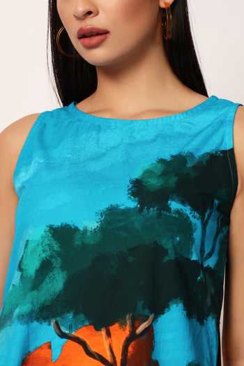 Ruhr India_Multi Color Cotton Round Neck, Yes Abyss A-line Printed Kurta And Pant Set _Online_at_Aza_Fashions