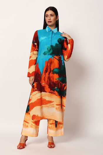 Ruhr India Multi Color Cotton Collared Neck Abyss A-line Printed Kurta And Pant Set Online at Aza Fashions Ruhr India_Multi Color Cotton Collared Neck Abyss A-line Printed Kurta And Pant Set _Online_at_Aza_Fashions
