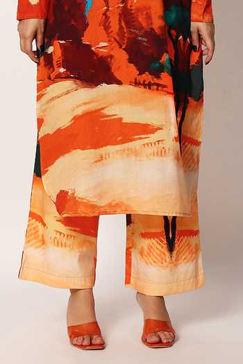 Shop Ruhr India Multi Color Cotton Collared Neck Abyss A-line Printed Kurta And Pant Set Online at Aza Fashions Shop_Ruhr India_Multi Color Cotton Collared Neck Abyss A-line Printed Kurta And Pant Set _Online_at_Aza_Fashions