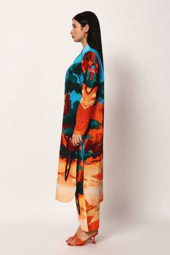 Ruhr India Multi Color Cotton Collared Neck Abyss A-line Printed Kurta And Pant Set at Aza Fashions Ruhr India_Multi Color Cotton Collared Neck Abyss A-line Printed Kurta And Pant Set _at_Aza_Fashions