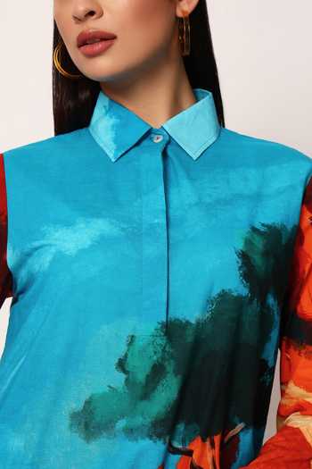 Buy Ruhr India Multi Color Cotton Collared Neck Abyss A-line Printed Kurta And Pant Set Buy_Ruhr India_Multi Color Cotton Collared Neck Abyss A-line Printed Kurta And Pant Set
