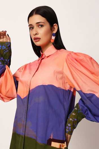 Buy_Ruhr India_Multi Color Cotton Collared Neck Sakuraa Print Kurta And Pant Set 