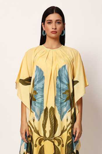 Buy Ruhr India Yellow Cotton Round Neck Zwaan Print Kaftan And Pant Set Buy_Ruhr India_Yellow Cotton Round Neck Zwaan Print Kaftan And Pant Set