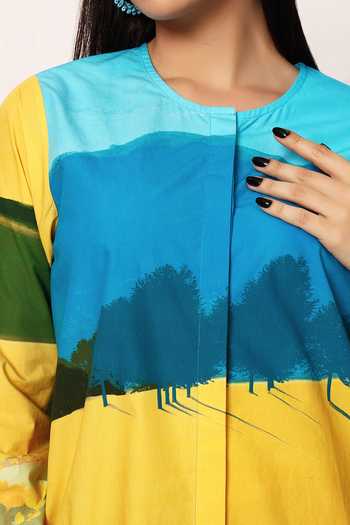 Ruhr India Multi Color Cotton Round Neck, Yes Fuji Print Kurta And Pant Set Online at Aza Fashions Ruhr India_Multi Color Cotton Round Neck, Yes Fuji Print Kurta And Pant Set _Online_at_Aza_Fashions