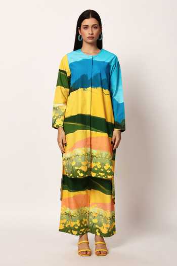 Buy Ruhr India Multi Color Cotton Round Neck, Yes Fuji Print Kurta And Pant Set Online at Aza Fashions Buy_Ruhr India_Multi Color Cotton Round Neck, Yes Fuji Print Kurta And Pant Set _Online_at_Aza_Fashions