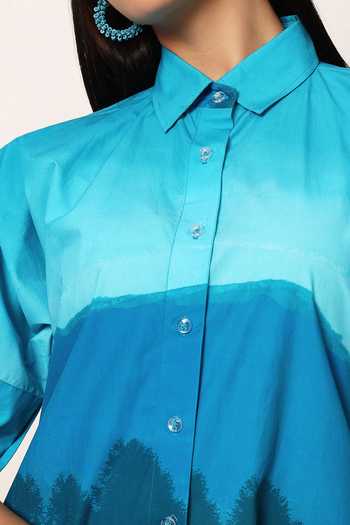Shop_Ruhr India_Multi Color Cotton Collared , Button-down Fuji Print Shirt Dress 