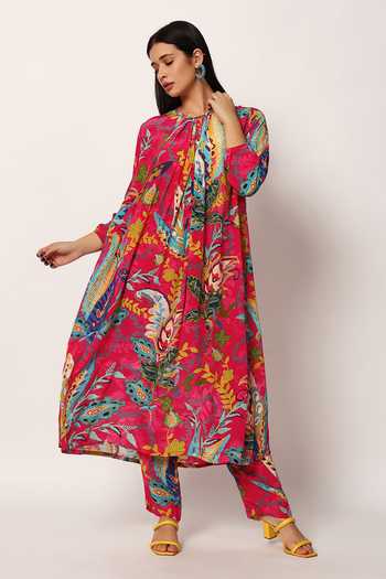 Shop Ruhr India Multi Color Cotton Round Neck, Yes Sahar Paisley Print Kurta And Pant Set Shop_Ruhr India_Multi Color Cotton Round Neck, Yes Sahar Paisley Print Kurta And Pant Set