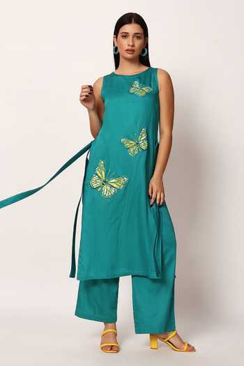 Ruhr India Butterfly Embroidered Kurta & Pant Set 